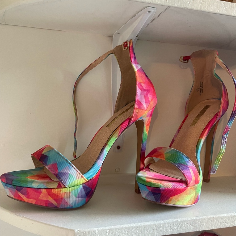 Liliana Red and Pink High Heeled Sandals. Worn once. Clean and smoke free home.